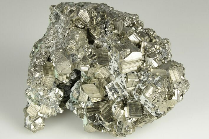 Gleaming Cubic Pyrite Crystal Cluster - Peru #202968